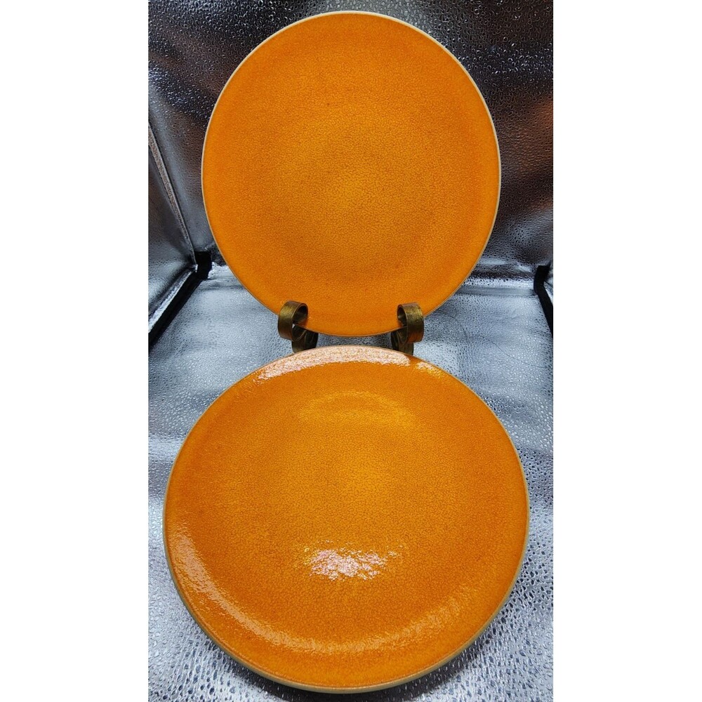 West Elm Summer Orange Crackle Finish Dinner Plate (Set of 2) READ LISTING!!!